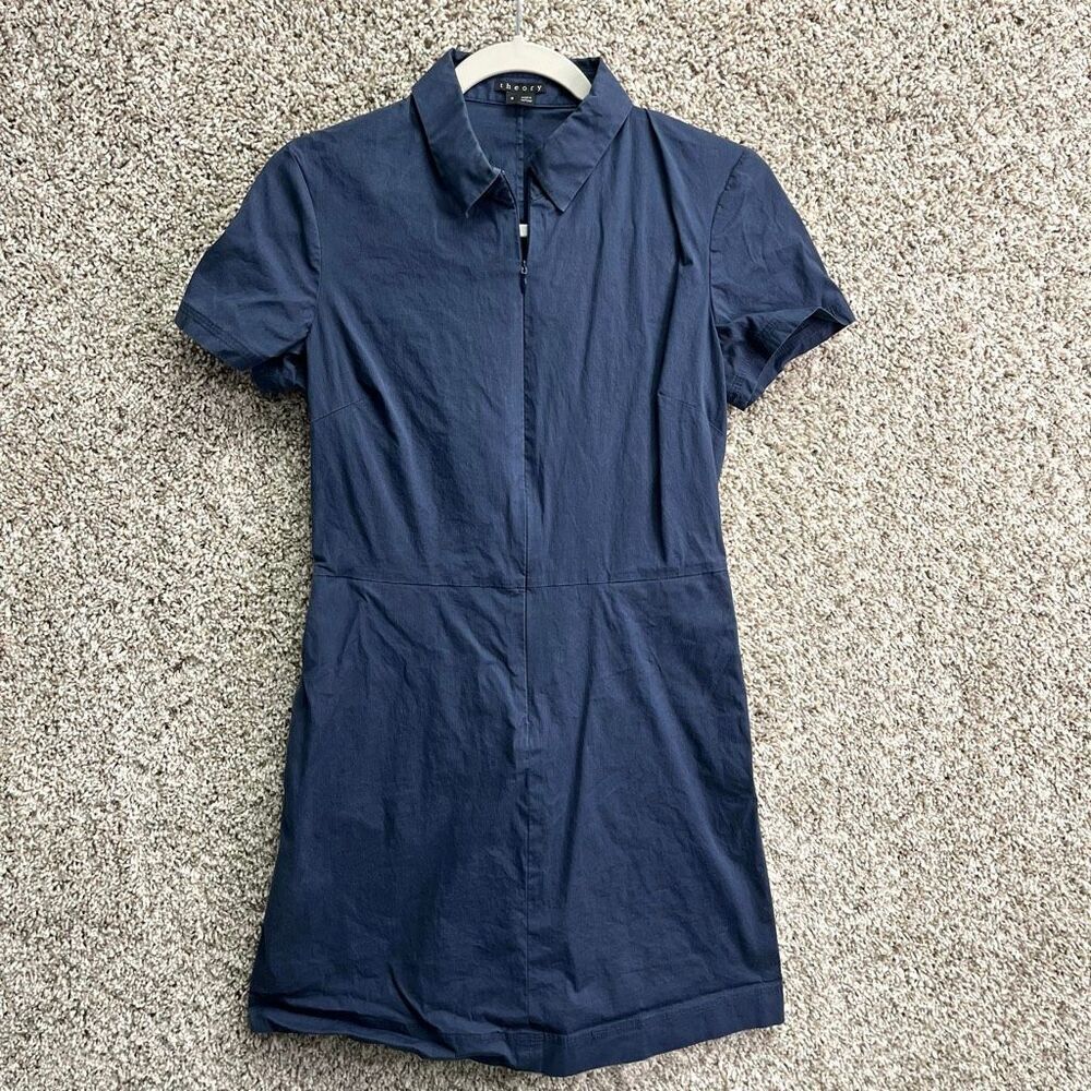 Theory Dress Women’s 6‎ Torma Blue Zip Up Front Short Sleeve Mini Stretch